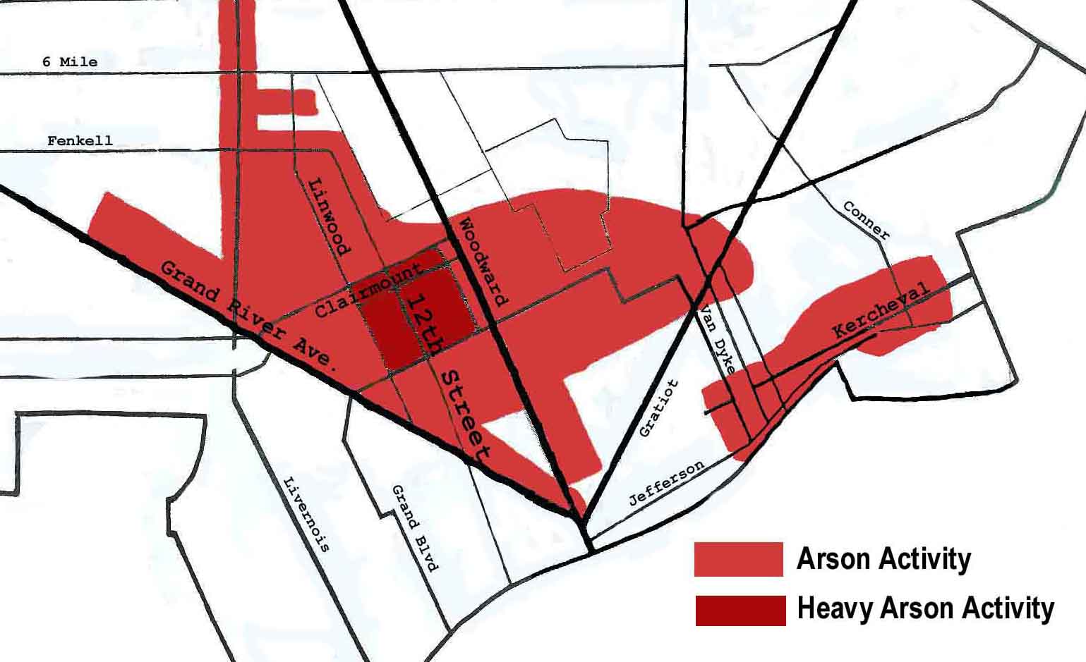 Arson map, Detroit riots 1967