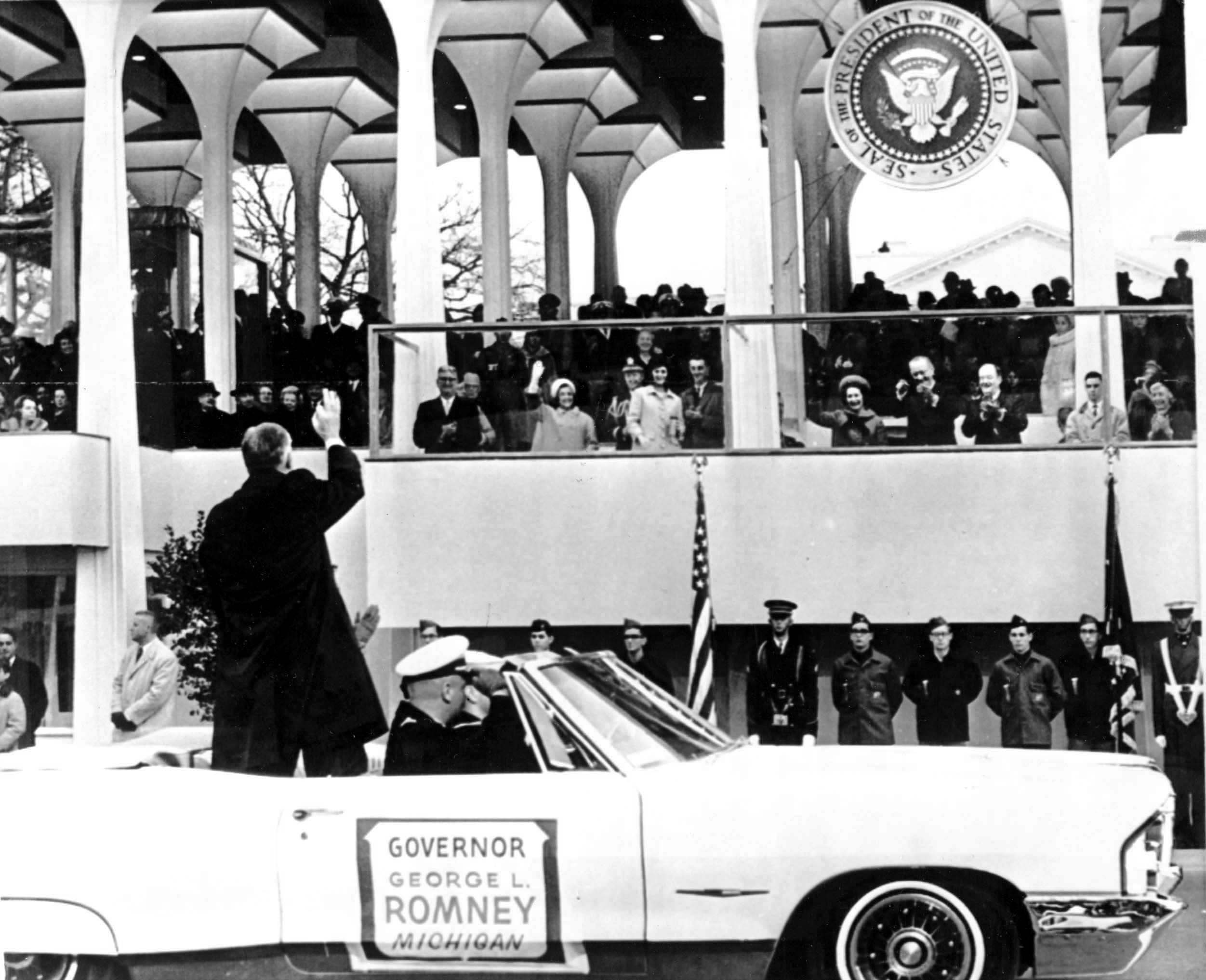 <img src="George Romney.jpg" alt="Romney Lyndon Johnson inauguration" />