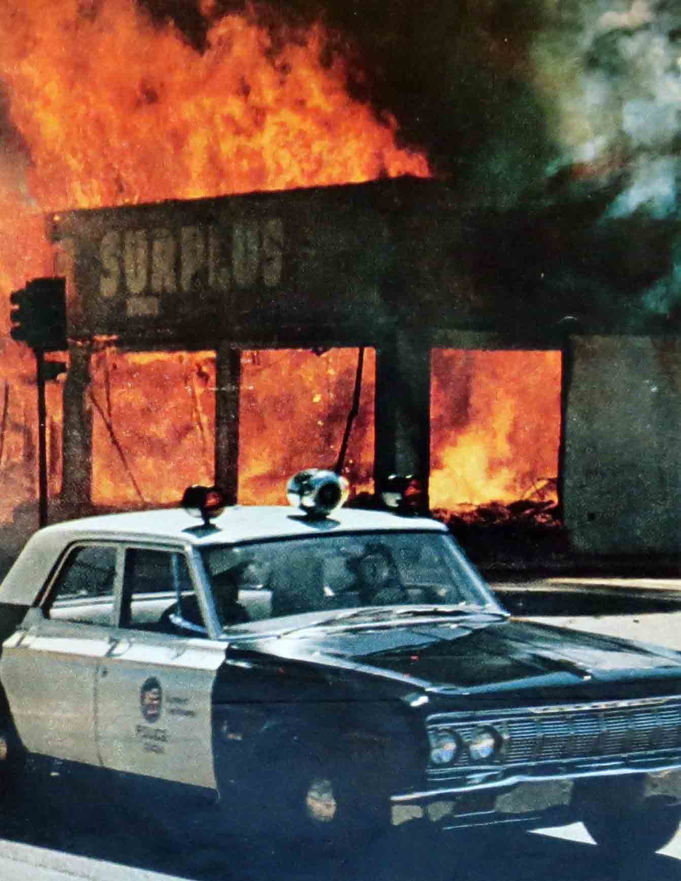 Burning building, Watts riots 1965