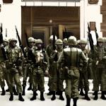 U.S. Army paratroopers arrive early Tuesday and assemble at Eastern High School on the East side. 
