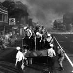 

Detroit police, in tandem with their Guardsmen comrades, enter the caldron of Linwood Avenue, embers raining down on officers and rioters alike. 