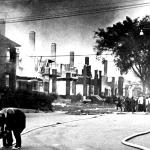 Pingree Street off Linwood goes up in flames. This all started when an irate rioter tossed a fire bomb into the corner store because of a grievance with the owner. As the 25 mile per hour winds feed the flames, the fire spread from house to house, resulting in the loss of most of the block.