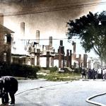 Frantic residents remove their valuables from their burning houses as Pingree Street burns. One of the many problems in Detroit was that the houses were only the width of a driveway apart, so, like an ice cube tray. the fire just spilled over into the next house.