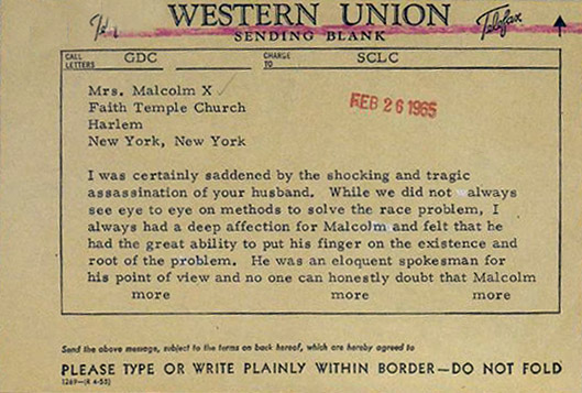 Martin Luther King; telegram; Malcolm X